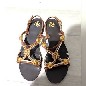 Tory Burch Capri Beaded Leather Multi-strap Sandal